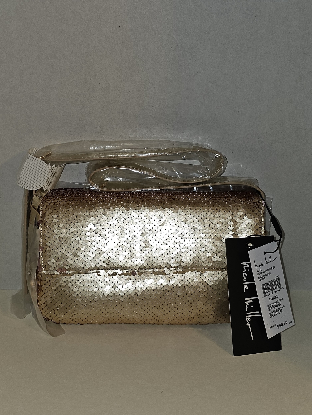 Nicole Miller Rose Gold Sequin Crossbody Bag
